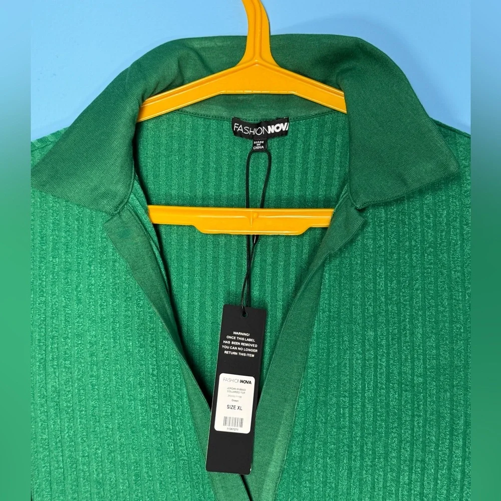 Jordan Ribbed Collared Top - Green - Picture 4 of 9
